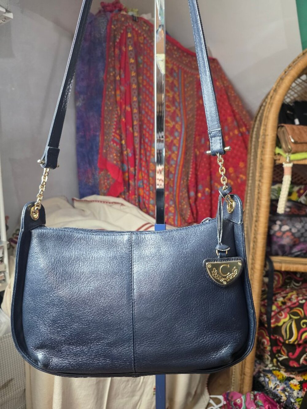 Chaus Genuine Leather Navy Shoulder Bag